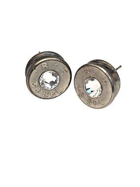 38 Special Silver Tone Crystal Center Pierced Stud Earrings